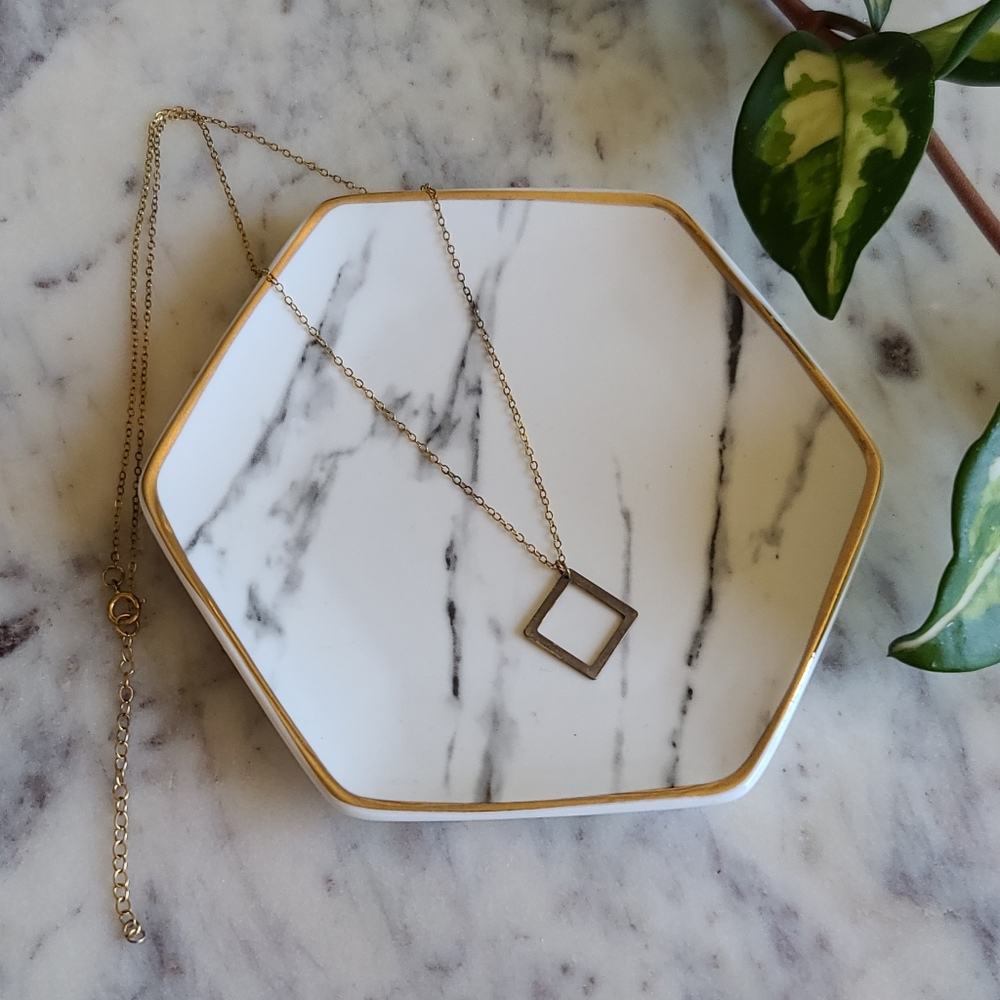 Dainty Diamond Square Antiqued Gold Necklace